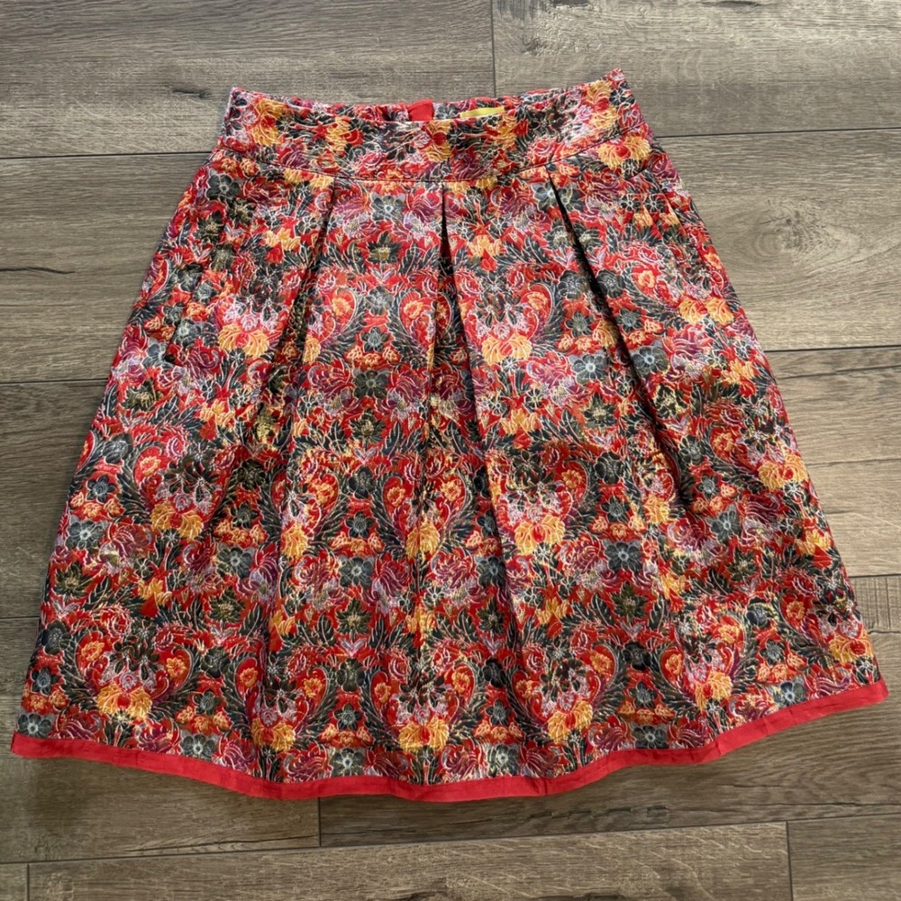 Maeve Anthropologie Rosia Skirt Floral‎ Brocade Metallic A-Line Mini Skirt Small